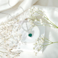 1.37 Carat Lab Grown Emerald Heart Necklace with Moissanite Halo