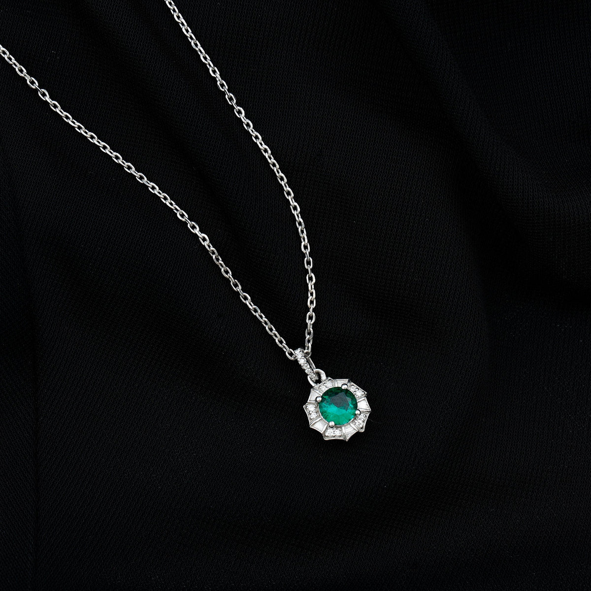 Lab Grown Emerald Moissanite Vintage Inspired Necklace with Chain