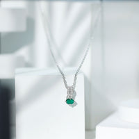 Oval Shaped Lab Emerald East West Necklace with Moissanite
