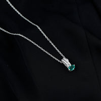 Oval Shaped Lab Emerald East West Necklace with Moissanite