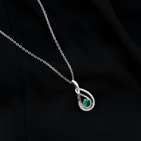 Certified Lab Grown Emerald and Moissanite Teardrop Necklace in Silver