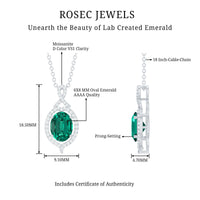1.2 Carat Oval Cut Lab Grown Emerald Vintage Necklace in Silver