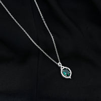 1.2 Carat Oval Cut Lab Grown Emerald Vintage Necklace in Silver
