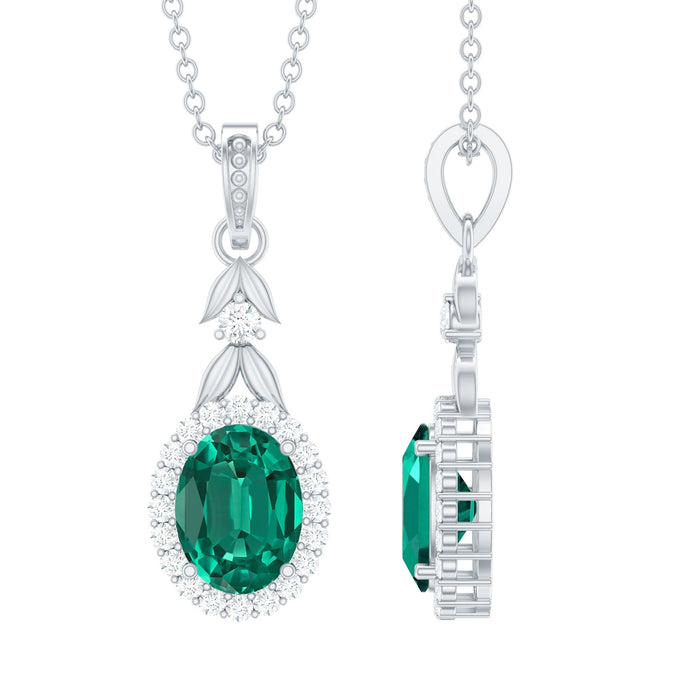 Lab grown 1.2 carat emerald pendant necklace with silver chain by Rosec Jewels, showcasing a sparkling green gemstone.