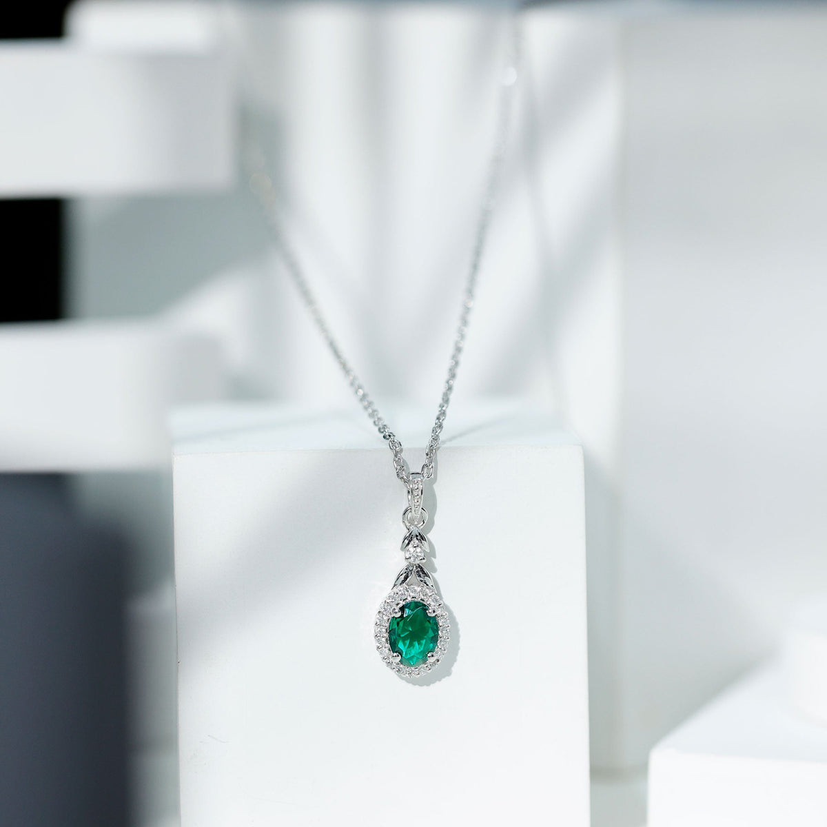1.2 Carat Lab Grown Emerald Wedding Necklace with Silver Chain