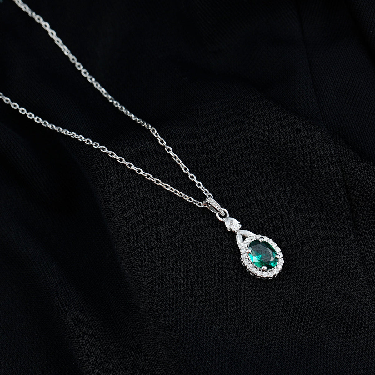 1.2 Carat Lab Grown Emerald Wedding Necklace with Silver Chain