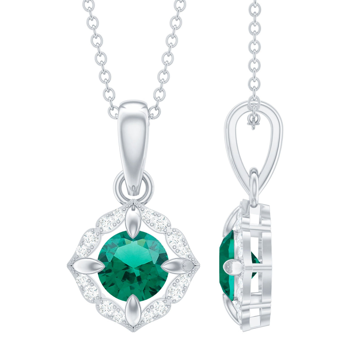 Certified Round Lab Emerald Designer Necklace with Certificate