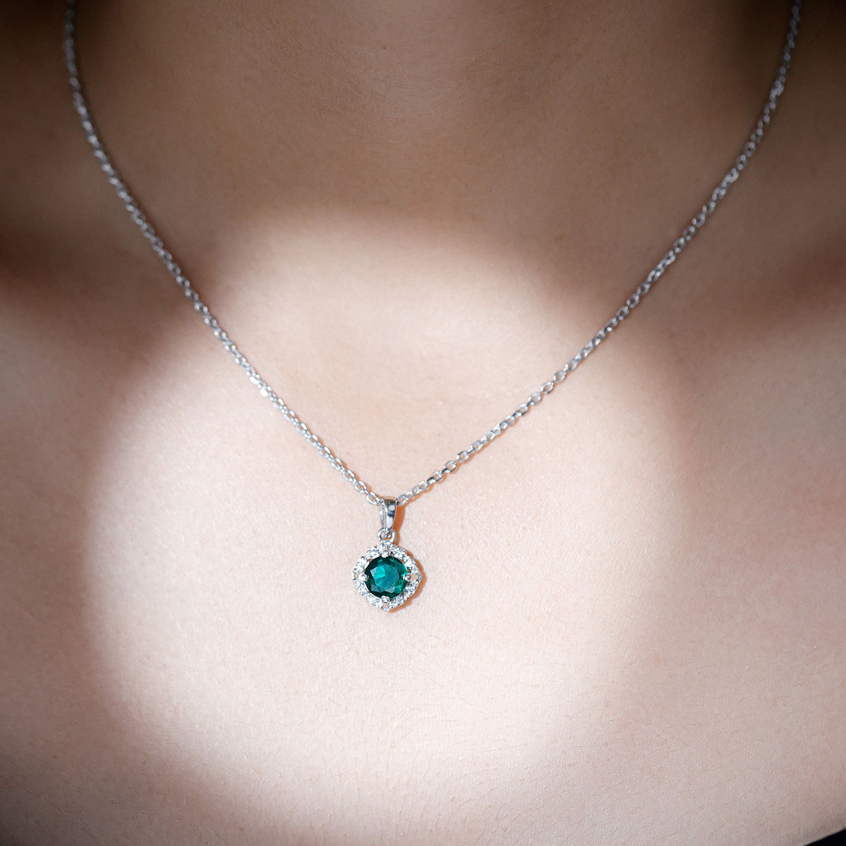 Certified Round Lab Emerald Designer Necklace with Certificate