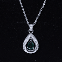 Lab Grown Emerald Bridal Drop Necklace with Silver Chain