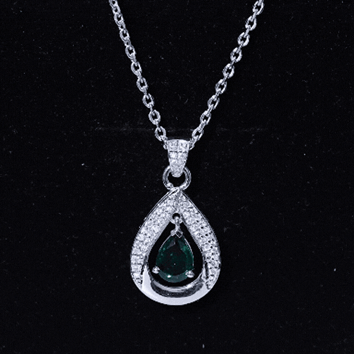 Lab Grown Emerald Bridal Drop Necklace with Silver Chain