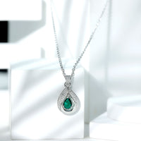 Lab Grown Emerald Bridal Drop Necklace with Silver Chain