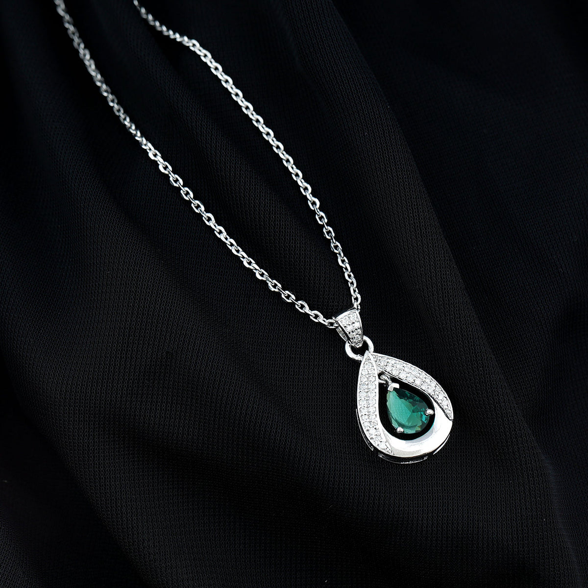 Lab Grown Emerald Bridal Drop Necklace with Silver Chain