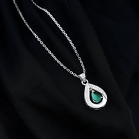Lab Grown Emerald Bridal Drop Necklace with Silver Chain