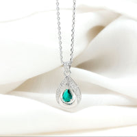 Lab Grown Emerald Bridal Drop Necklace with Silver Chain