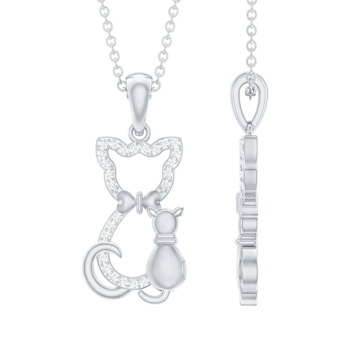 Certified Diamond Kitty Cat Pendant Necklace