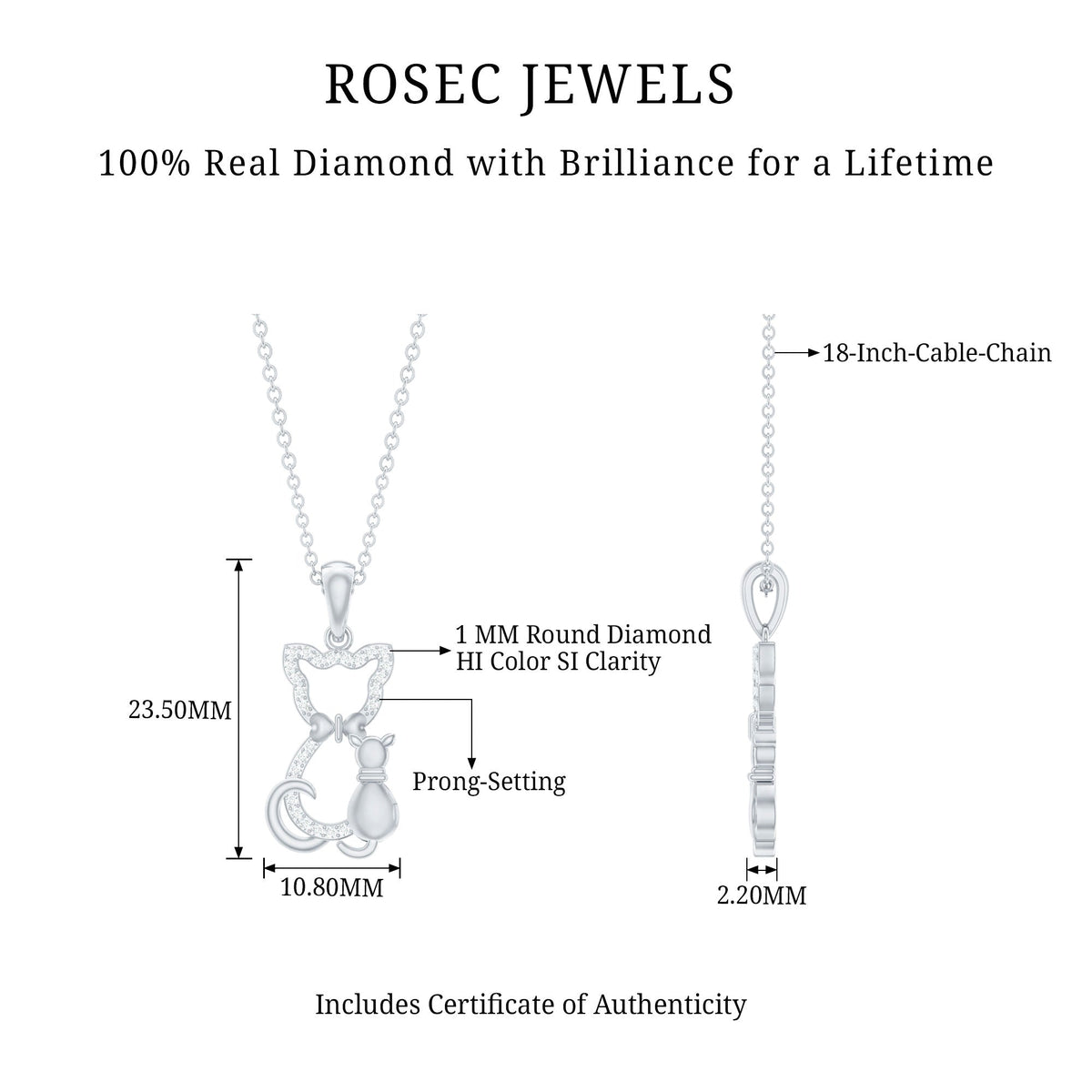 Certified Diamond Kitty Cat Pendant Necklace