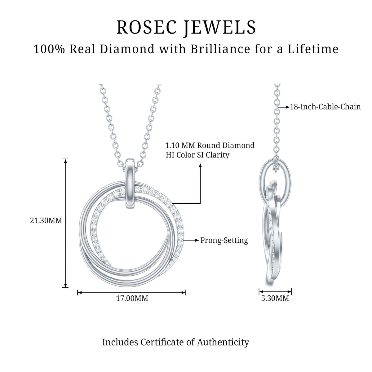 Certified diamond eternity circle pendant necklace for women by Rosec Jewels featuring sparkling diamond accents.