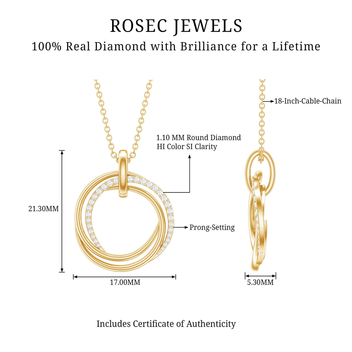 Rosec Jewels Certified Diamond Eternity Circle Pendant for women, featuring a sparkling diamond circle necklace.