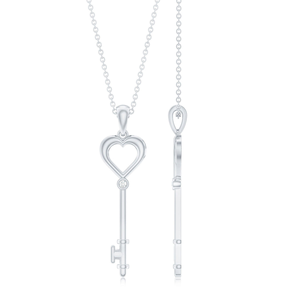 Diamond Heart Key Pendant Necklace For Women