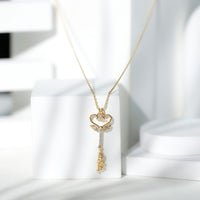 Diamond Key Necklace with Angel Wings