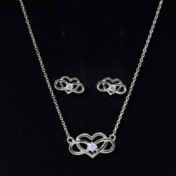 Round cut diamond infinity heart jewelry set by Rosec Jewels featuring sparkling diamonds and elegant design.