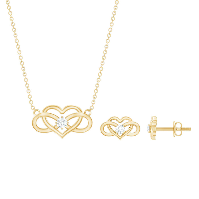 Round cut diamond infinity heart jewelry set by Rosec Jewels featuring sparkling diamond accents and elegant design.