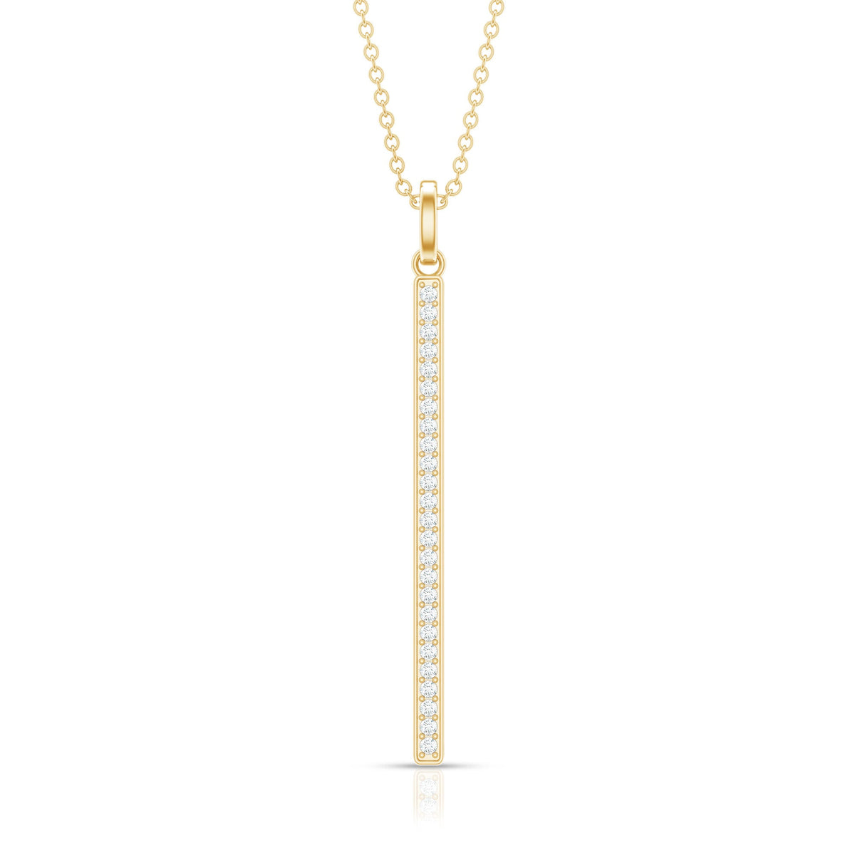 Round cut diamond bar necklace for women by Rosec Jewels, featuring a sleek pendant design with sparkling diamonds.