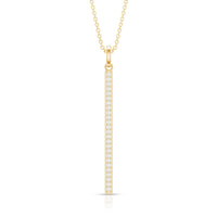 Round cut diamond bar necklace for women by Rosec Jewels, featuring a sleek pendant design with sparkling diamonds.