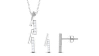 Certified Diamond Bar Dangle Necklace Earrings Set