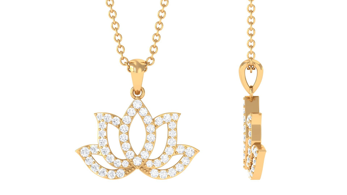Diamond Lotus Flower Necklace in Pave Setting