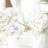 Diamond Lotus Flower Necklace in Pave Setting