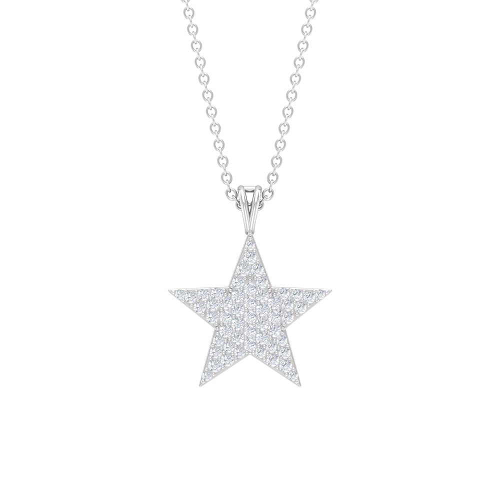 Diamond star pendant necklace in pave setting with rose gold finish, featuring sparkling diamonds from Rosec Jewels.