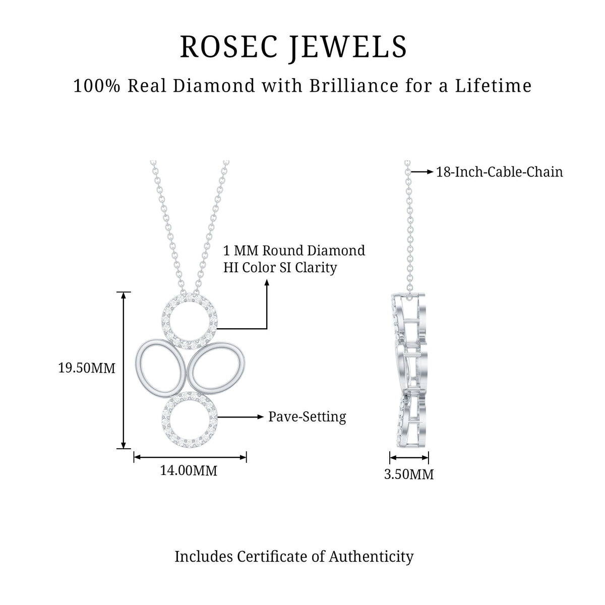 Certified diamond contemporary pendant necklace for women by Rosec Jewels featuring a sparkling diamond pendant design.