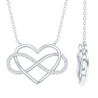 Rosec Jewels certified diamond infinity heart necklace featuring a sparkling diamond pendant on a delicate chain.