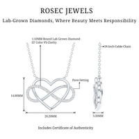 Rosec Jewels certified diamond infinity heart necklace featuring sparkling diamonds and a delicate chain.