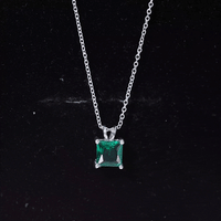 Certified Square Cut Lab Grown Emerald Solitaire Necklace With Chain