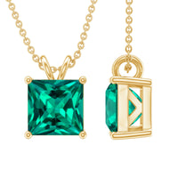 Certified Square Cut Lab Grown Emerald Solitaire Necklace With Chain