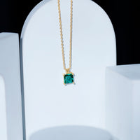 Certified Square Cut Lab Grown Emerald Solitaire Necklace With Chain