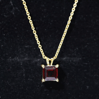 Genuine Princess Cut Garnet Solitaire Locket With Chain