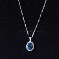 Genuine London Blue Topaz and Diamond Classic Necklace With Chain