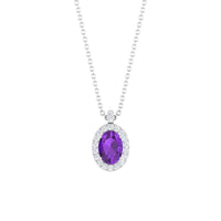 Natural 1 Carat Oval Amethyst Necklace with Diamond Halo