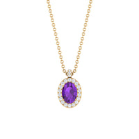 Natural 1 Carat Oval Amethyst Necklace with Diamond Halo