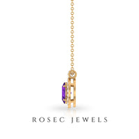 Natural 1 Carat Oval Amethyst Necklace with Diamond Halo