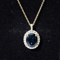 Genuine 2.5 Carat Oval Cut London Blue Topaz and Diamond Necklace