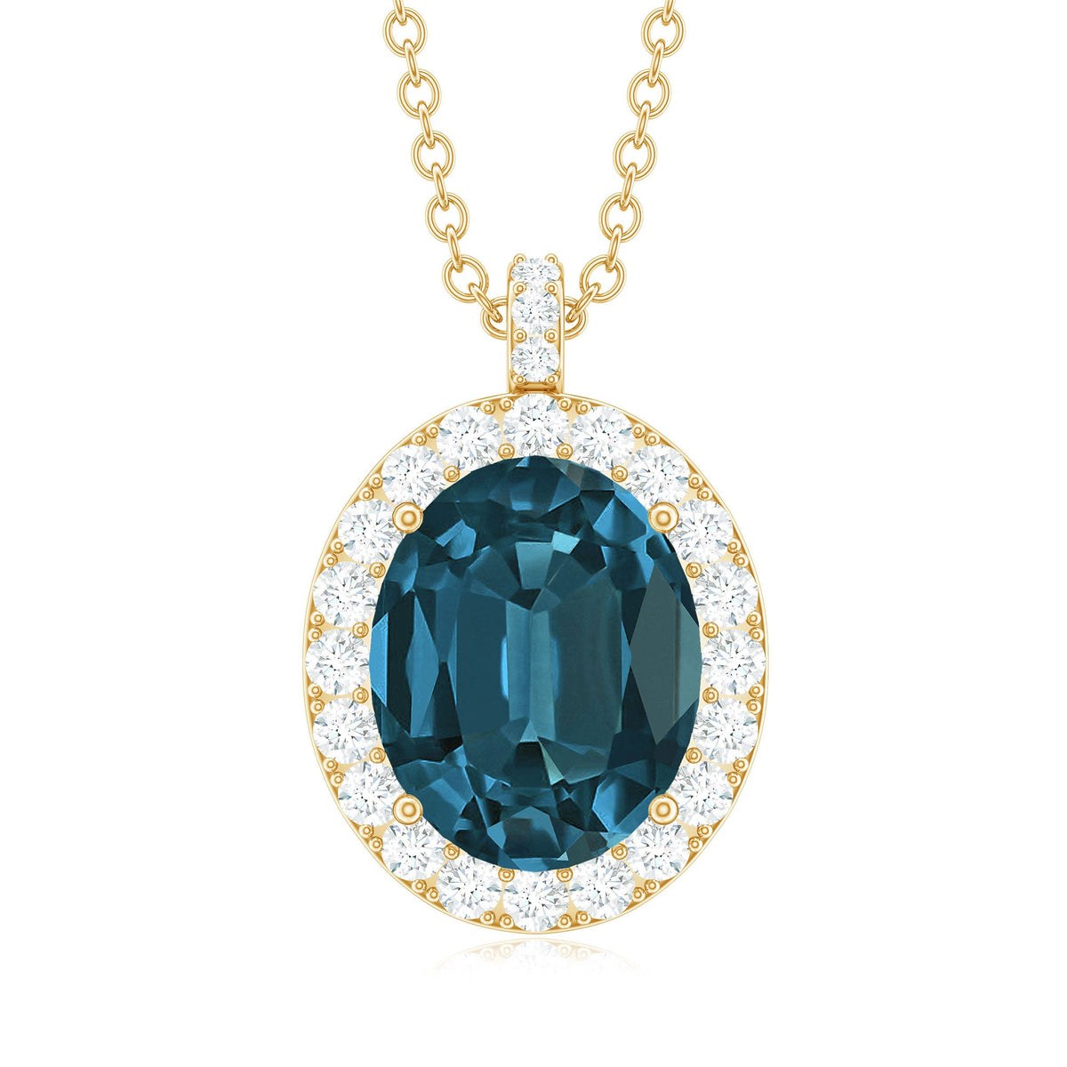 Genuine 2.5 Carat Oval Cut London Blue Topaz and Diamond Necklace