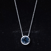 2 Carat Solitaire London Blue Topaz Chain Necklace in Bezel Setting
