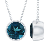 2 Carat Solitaire London Blue Topaz Chain Necklace in Bezel Setting