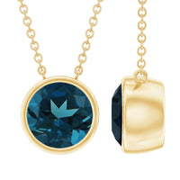 2 Carat Solitaire London Blue Topaz Chain Necklace in Bezel Setting