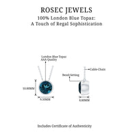 2 Carat Solitaire London Blue Topaz Chain Necklace in Bezel Setting