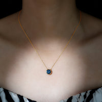 2 Carat Solitaire London Blue Topaz Chain Necklace in Bezel Setting